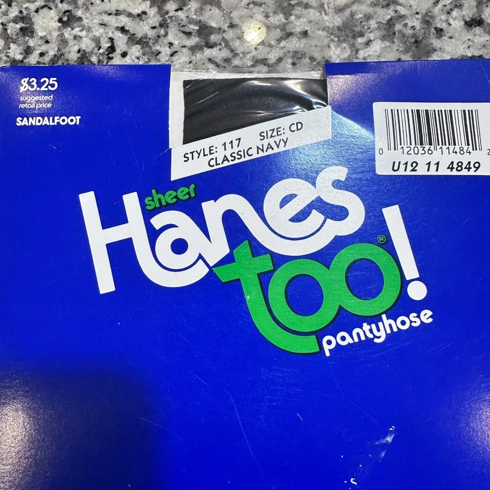 Hanes Too!‎ Alive Sheer Support Pantyhose Classic Navy Barely Black Size CD EF